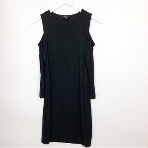 Dalia Black Casual Midi Dress Cold Shoulder XS